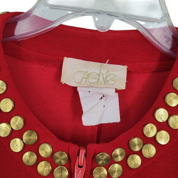 Vintage Cache Red Blazer Studded Statement Power Jacket Designer steampunk Small - Picture 2 of 4